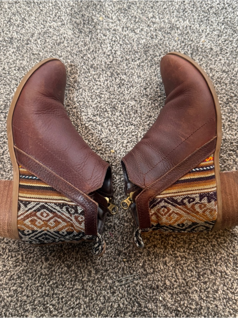 inkkas Brown Leather Ankle Booties with Patterned Heel Panel - Picture 8 of 9